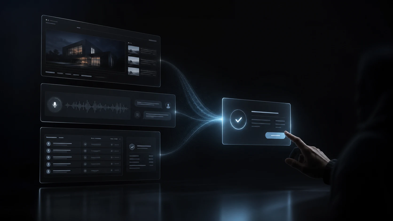Website, voice, and CRM interfaces converging into a human-reviewed next action